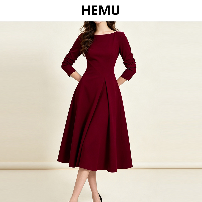 Red Long-Sleeved Dress for Women, French Engagement Dress, Simple and Elegant, High-End and Stylish Long Dress for Early Autumn Red Long-Sleeved Dress for Women, French Engagement Dress, Simple and Elegant, High-End and Stylish Long Dress for Early Autumn
