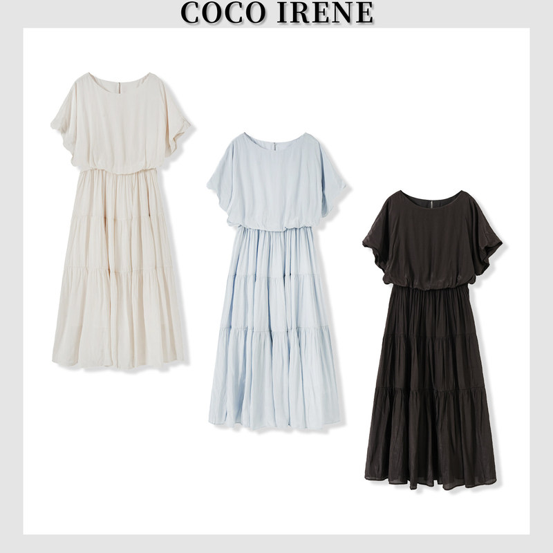 【Coco Irene】Simple Puff Sleeve Waist-Cinching Slimming Mid-Length Elegant Dress for Women