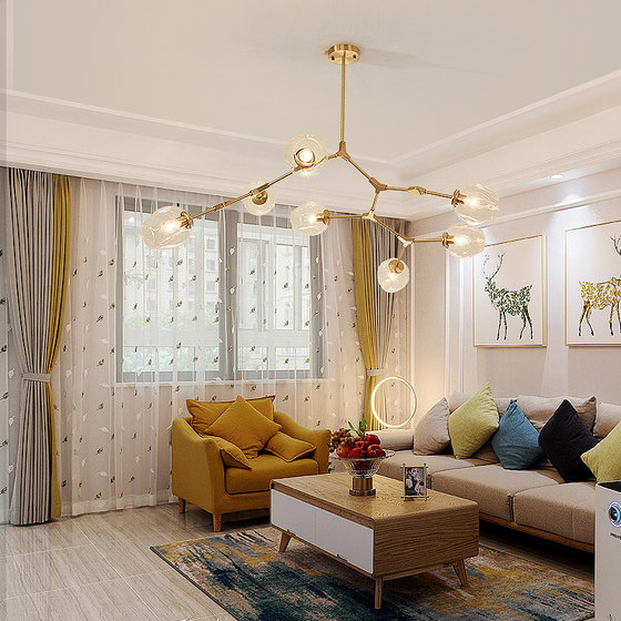 All-Copper Nordic Modern Minimalist Chandelier, Creative and Unique, Warm Living Room and Dining Room Molecular Lamp, Magic Bean Chandelier