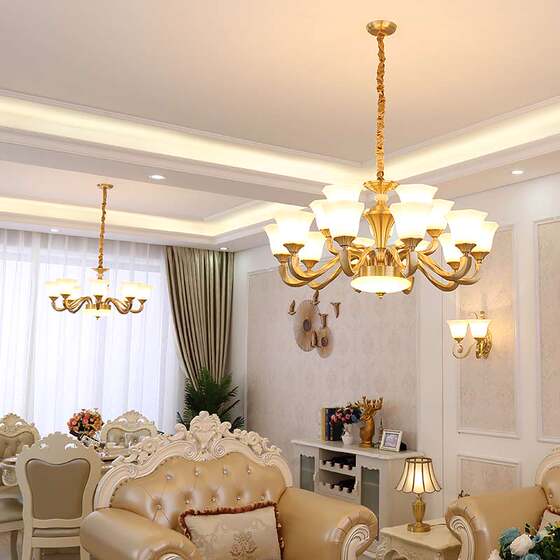 American Chandelier All-Copper Living Room Lamp Modern Simple Luxury Atmospheric Dining Room Bedroom Chandelier European Style Lamps