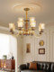 American-Style Retro All-Copper Glass Living Room Chandelier, French Mid-Century Style Solid Wood Dining Room and Bedroom Lamp, Creative Light Luxury and Elegant Design