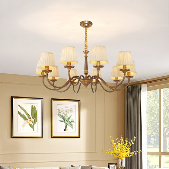 American-Style Living Room All-Copper Chandelier, Dining Room Lamp, Simple and Elegant Nanyang Villa Retro-Style Bedroom Lamp, Chandelier Lighting Fixtures