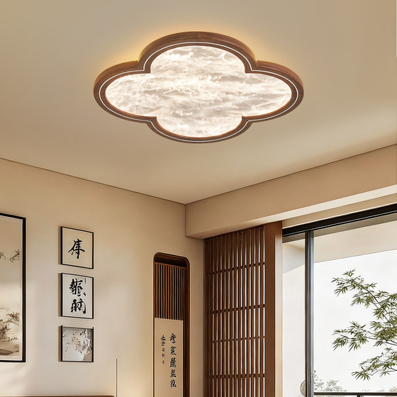 Medieval-Style North American Black Walnut Full-Spectrum Eye-Protection Ceiling Light for Bedroom and Study, Four-Leaf Clover Lamp, New Chinese-Style Light Luxury