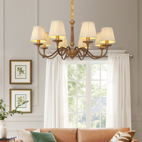 American-Style Living Room All-Copper Chandelier, Dining Room Lamp, Simple and Elegant Nanyang Villa Retro-Style Bedroom Lamp, Chandelier Lighting Fixtures
