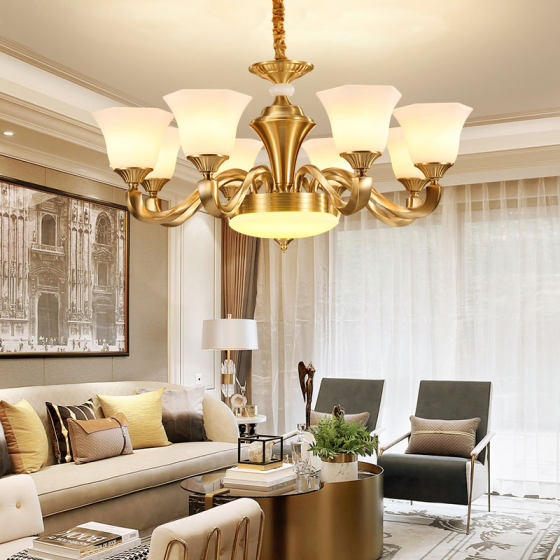 American Chandelier All-Copper Living Room Lamp Modern Simple Luxury Atmospheric Dining Room Bedroom Chandelier European Style Lamps