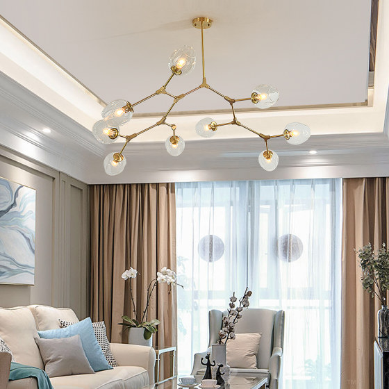 All-Copper Nordic Modern Minimalist Chandelier, Creative and Unique, Warm Living Room and Dining Room Molecular Lamp, Magic Bean Chandelier