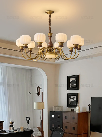 All Copper Mid-Century Style Living Room Chandelier American Retro Black Walnut Solid Wood Dining Room Bedroom Study Accessible Luxury 2025 New Style