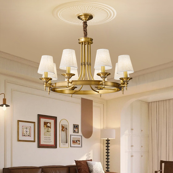 New American-Style Chandelier, All-Copper, Simple Modern Country Style for Living Room, Master Bedroom, Study, Vintage Villa, Dining Room Lighting Fixtures