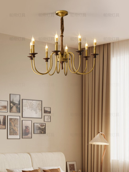 All-Copper French Living Room Chandelier, Medieval Wabi-Sabi Style Candle Lamp, Bed and Breakfast Log Style American Retro Bedroom Dining Room Lamp