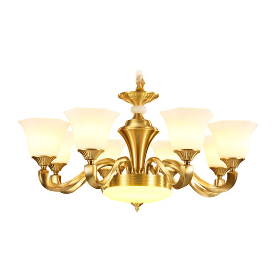 American Chandelier All-Copper Living Room Lamp Modern Simple Luxury Atmospheric Dining Room Bedroom Chandelier European Style Lamps