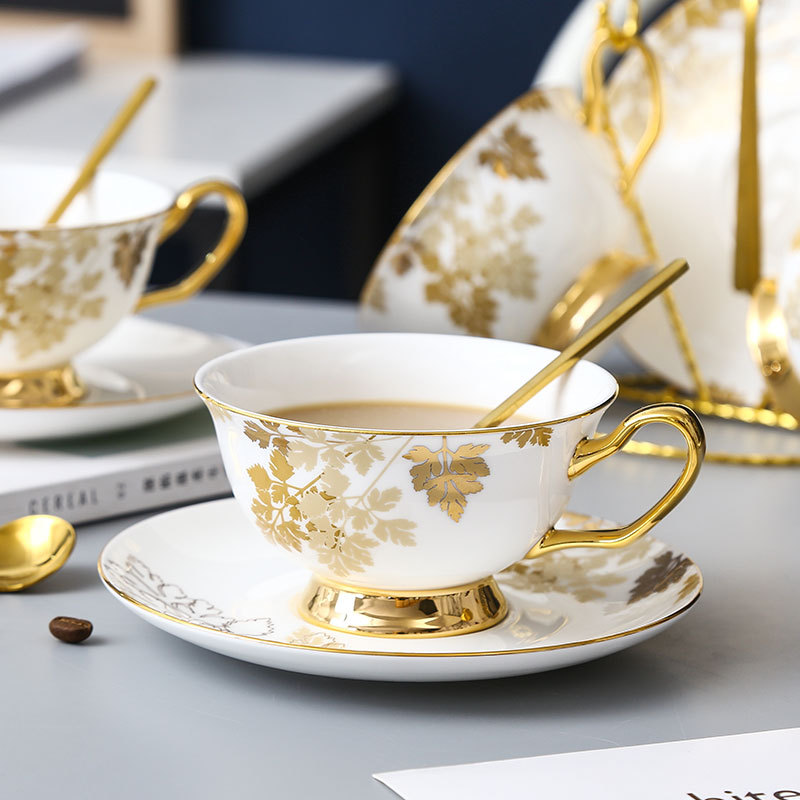 Italian Bone China Coffee Cup and Saucer Set, High-End Light Luxury Household English Afternoon Tea Set, Coffee Cup with a Sense of Sophistication