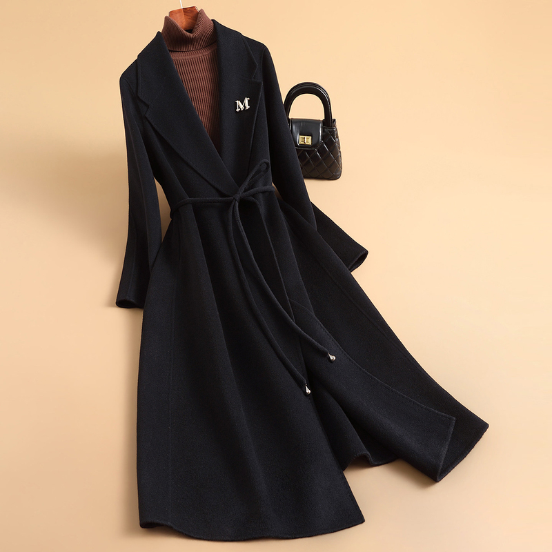 Black Double-Sided Cashmere Coat for Women, Mid-Length, 2026 New Autumn and Winter High-End Hepburn Style Woolen Coat