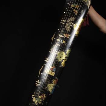 Antiques and miscellaneous wooden bodies with gold-painted lacquerware, seven-stringed guqin, old harp lacquerware, wooden body 120 cm, transparent tone