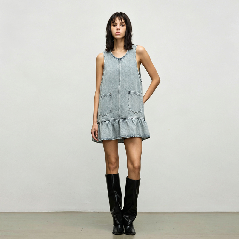 Ggaholiday Trendy Brand Vest Dress Denim Skirt Vintage Washed Niche Design American Retro Street Style Women