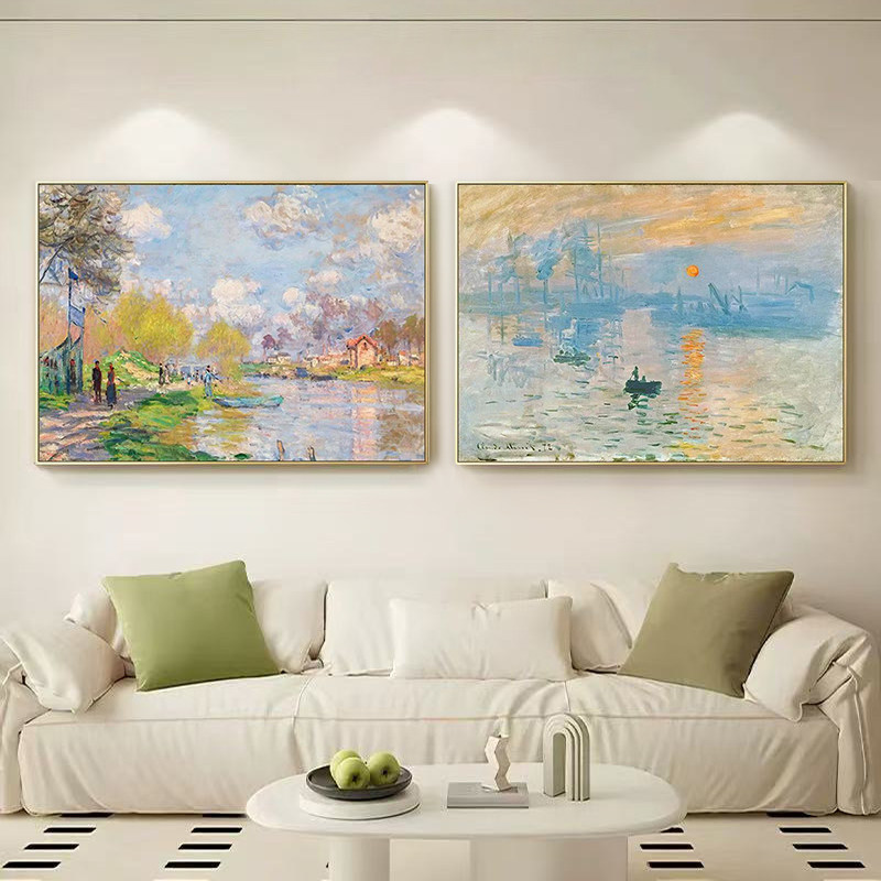 Monet's Oil Painting for Living Room Sofa Background Wall, Bedroom Dining Room Wall Art, World-Famous Hand-Painted Impressionist Sunrise Decorative Painting Monet's Oil Painting for Living Room Sofa Background Wall, Bedroom Dining Room Wall Art, World-Famous Hand-Painted Impressionist Sunrise Decorative Painting