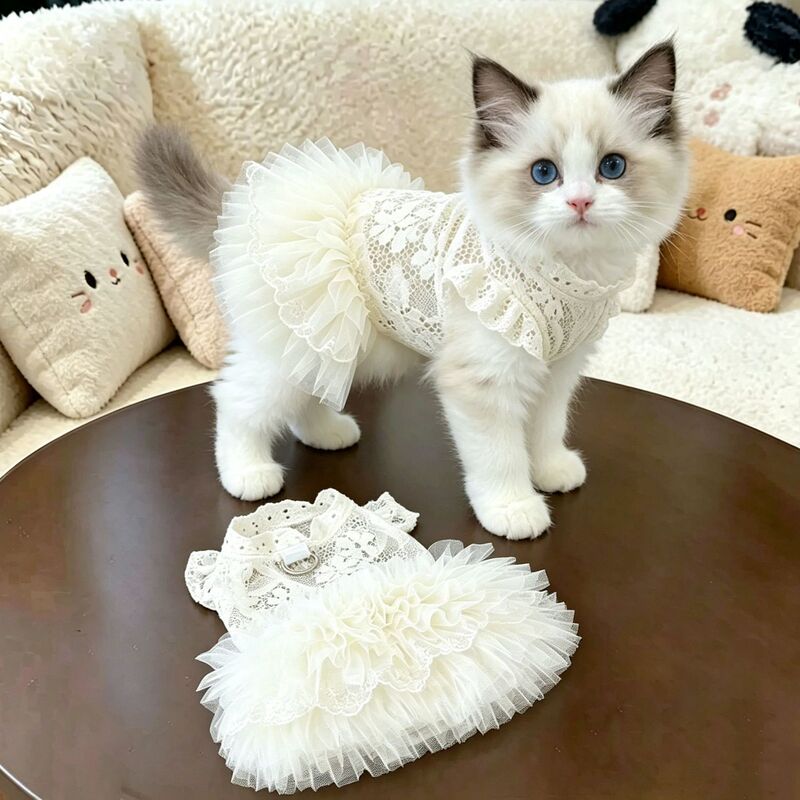 Pet Cat Clothes Summer Lace Hollow-Out Tutu Skirt Princess Dress Teddy Bichon Anti-Shedding Cool Clothes