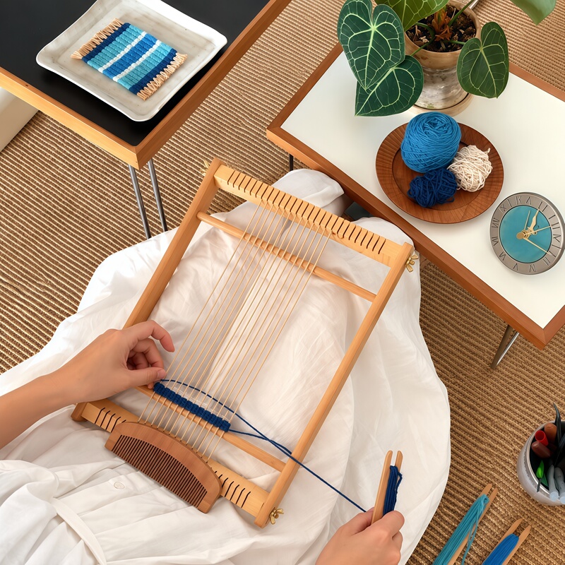 DIY Coaster-Making Tool~ Small Handmade Weaving Machine, Traditional Adult Yarn Flat Knitting Machine for DIY Crafting