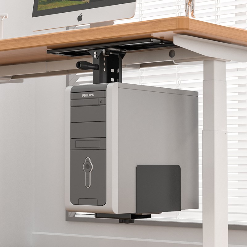 Host bracket suspended computer desktop chassis base under the table rotating bracket lifting adjustment telescopic storage rack
