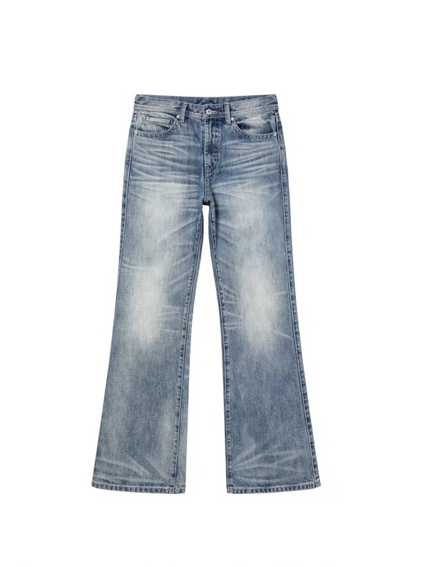 Piko Vintage Washed Flared Ice Blue Jeans with Honeycomb Whiskers, Nevada Style, Commuter 646 Denim