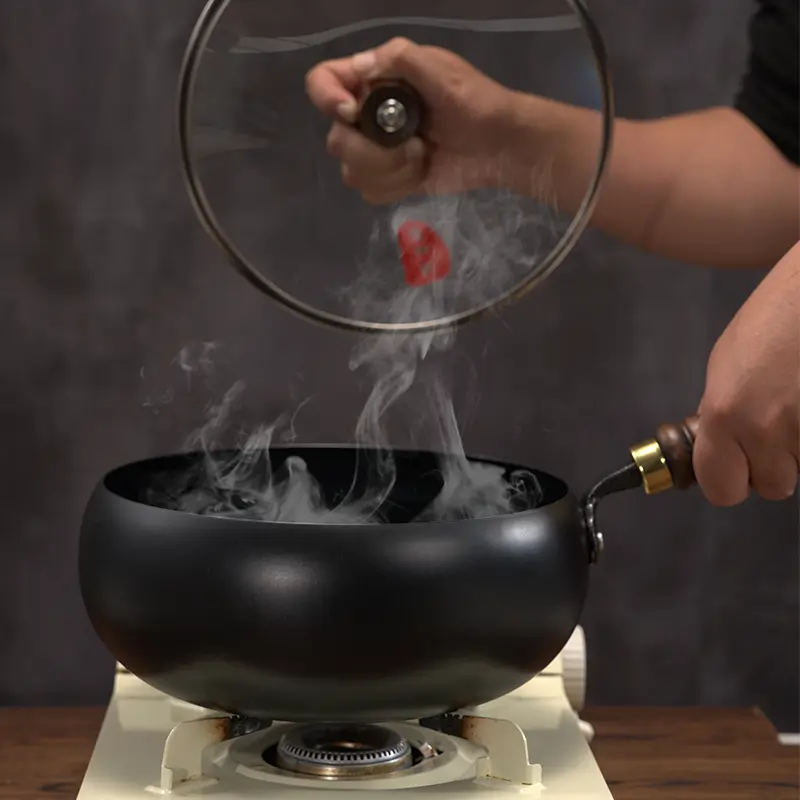 [Extra Large Size 28Cm]Traditional Big Belly Wok by Master Zhang, Household Iron Wok, Non-Stick Pan, Flat Bottom Frying Pan, Thick