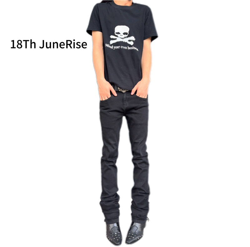 18Th Junerise Original Classic Washed Black Skinny Slim-Fit Stretch 14oz Straight-Leg Denim Pants…