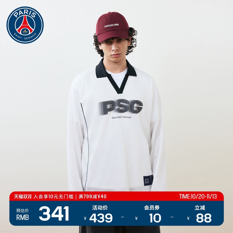 Psg Paris Saint-Germain Autumn and Winter Men's and Women's Polo Lapel Loose Casual Long-Sleeved T-Shirt Fashionable V Neck Sweatshirt