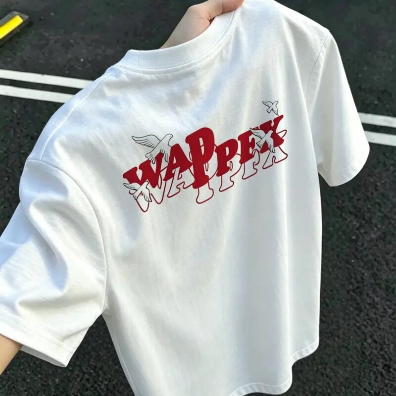 Chinese Trendy Brand Niche Pure Cotton Printed Short-Sleeve Men's Summer American High Street Heavyweight Youth Half-Sleeve Regular Shoulder T-Shirt