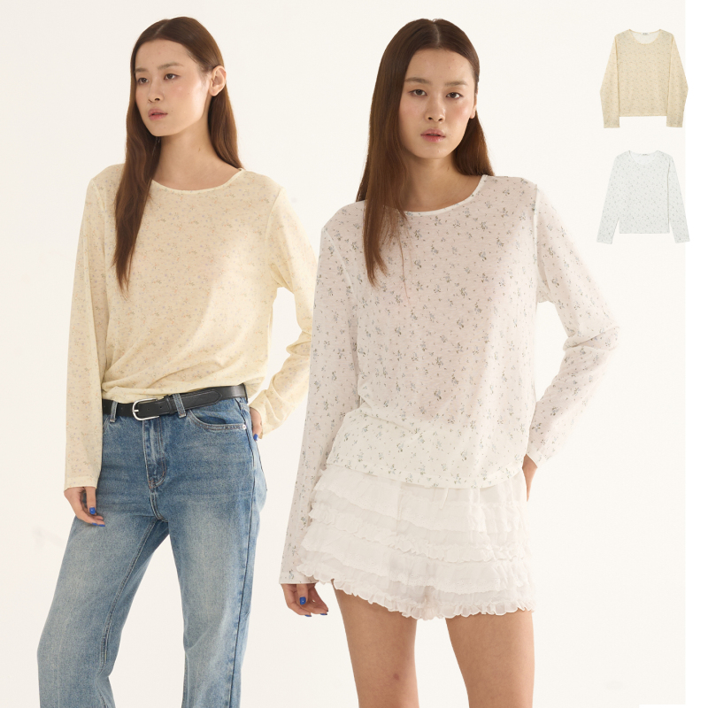 Odob Lyocell Floral Print Round Neck Regular Shoulder Long Sleeve T-Shirt Base Layer 26 Autumn New Style White/Yellow Odob Lyocell Floral Print Round Neck Regular Shoulder Long Sleeve T-Shirt Base Layer 26 Autumn New Style White/Yellow