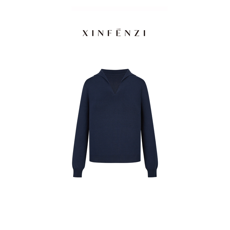 【Calm Everyday Life】Xinfenzi Dundun Apparel Polo Collar V-Neck Sweater Women's Long Sleeve Knitted Top 【Calm Everyday Life】Xinfenzi Dundun Apparel Polo Collar V-Neck Sweater Women's Long Sleeve Knitted Top