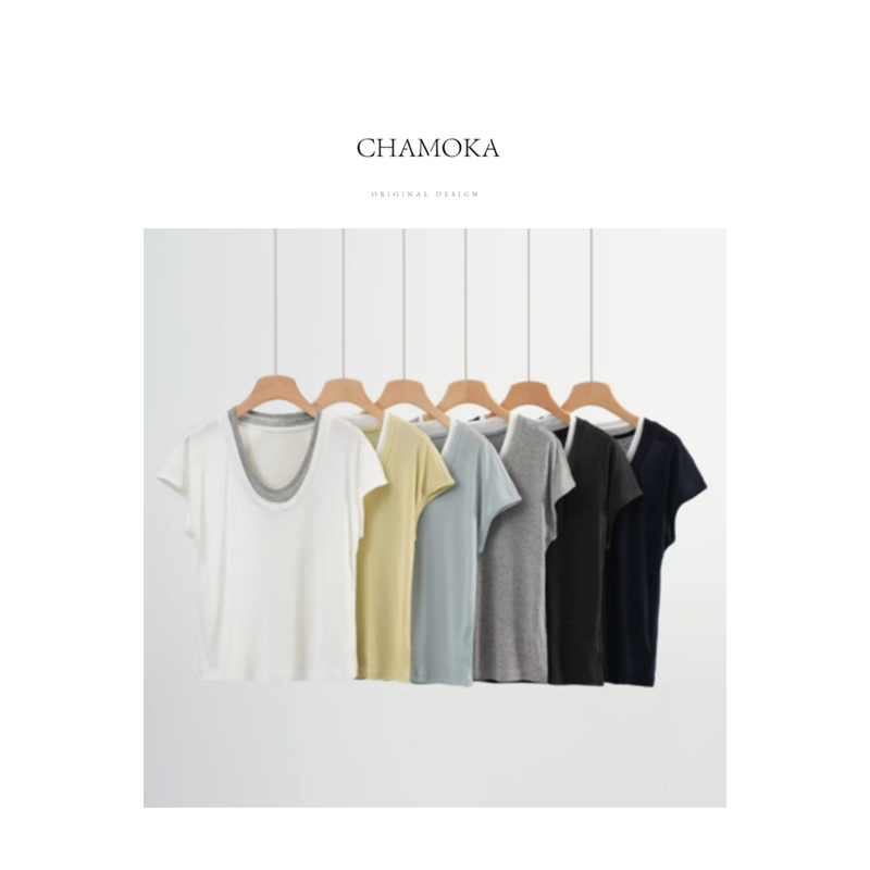 Xiaomoka Fashionable Versatile Slimming Simple Short-Sleeve Women's Summer Tencel Wool Faux Two-Piece U-Neck T-Shirt L1421