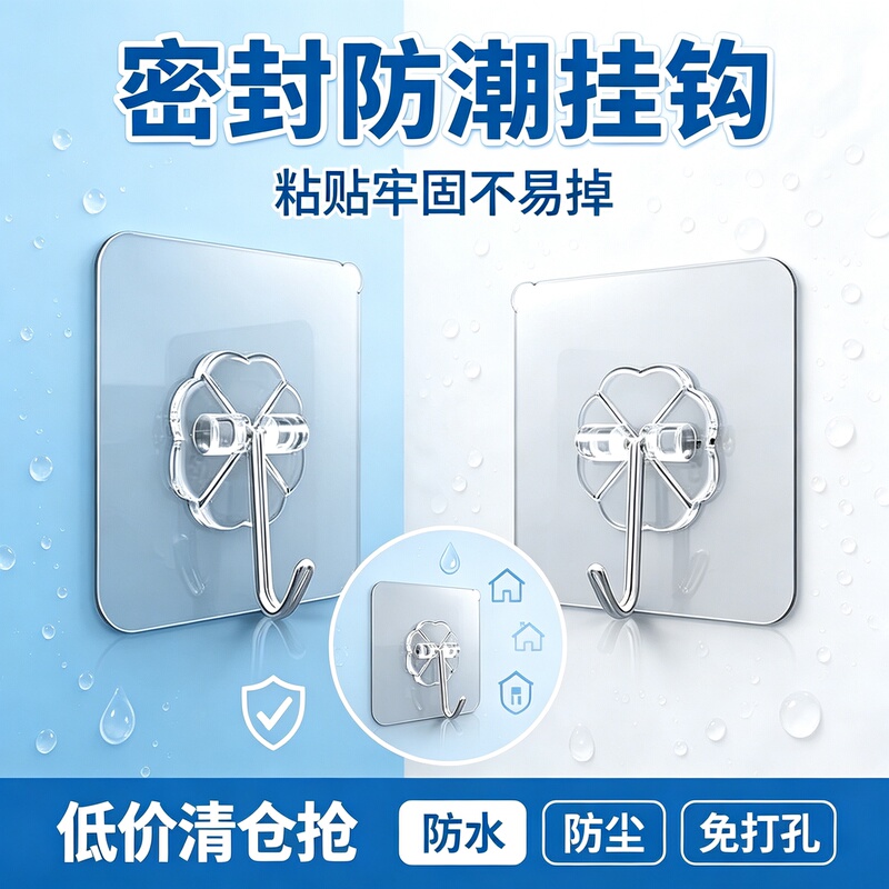 Household Hooks with Strong Adhesive, No Need for Drilling, Heavy-Duty Transparent Sticky Wall Hooks Household Hooks with Strong Adhesive, No Need for Drilling, Heavy-Duty Transparent Sticky Wall Hooks