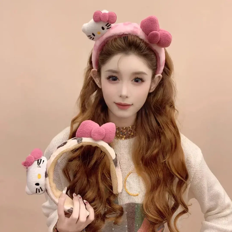 Leopard Print Kitty Sweet and Cute Plush Hairband for Women with Bow 2025 New Style Face-Washing Girl High-Value Headwear X Leopard Print Kitty Sweet and Cute Plush Hairband for Women with Bow 2025 New Style Face-Washing Girl High-Value Headwear X