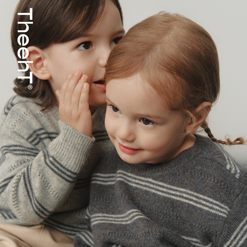 【New Product Launch】Theeht Children's Clothing Autumn and Winter Baby Sweater Children's Merino Wool Striped Textured Sweater