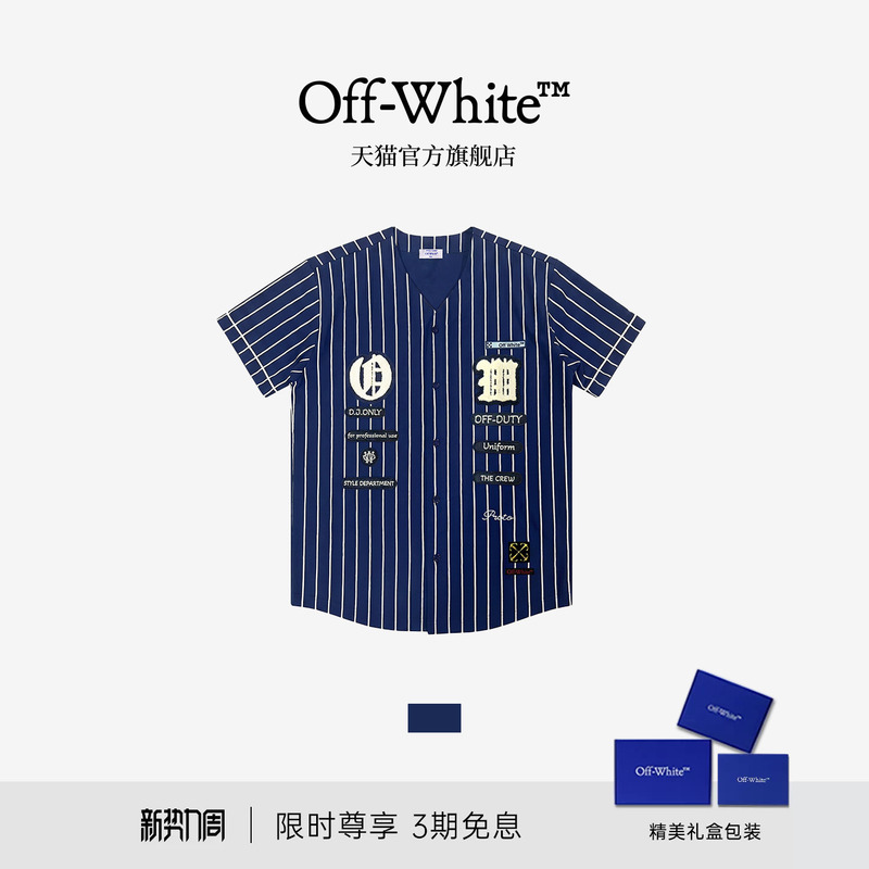 Off-White ™ Couple's Outfit Fan Style American Retro Striped Embroidered Short-Sleeved Shirt Summer Casual Top Off-White ™ Couple's Outfit Fan Style American Retro Striped Embroidered Short-Sleeved Shirt Summer Casual Top