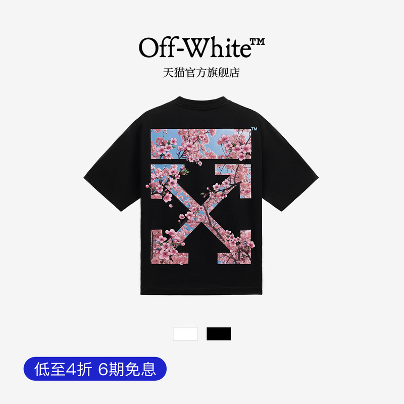 Off-White ™   Couple's Clothing 2026 New Heavyweight Pure Cotton Short-Sleeved T-Shirt with Cherry Blossom Double Arrow Decoration for Men and Women