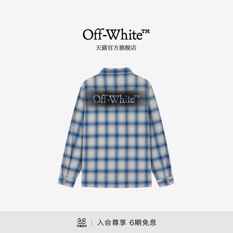 Off-White ™ Couple's Vintage Plaid Long-Sleeved Shirt with Letter Logo Decoration for Men and Women, Loose-Fitting Shirt.