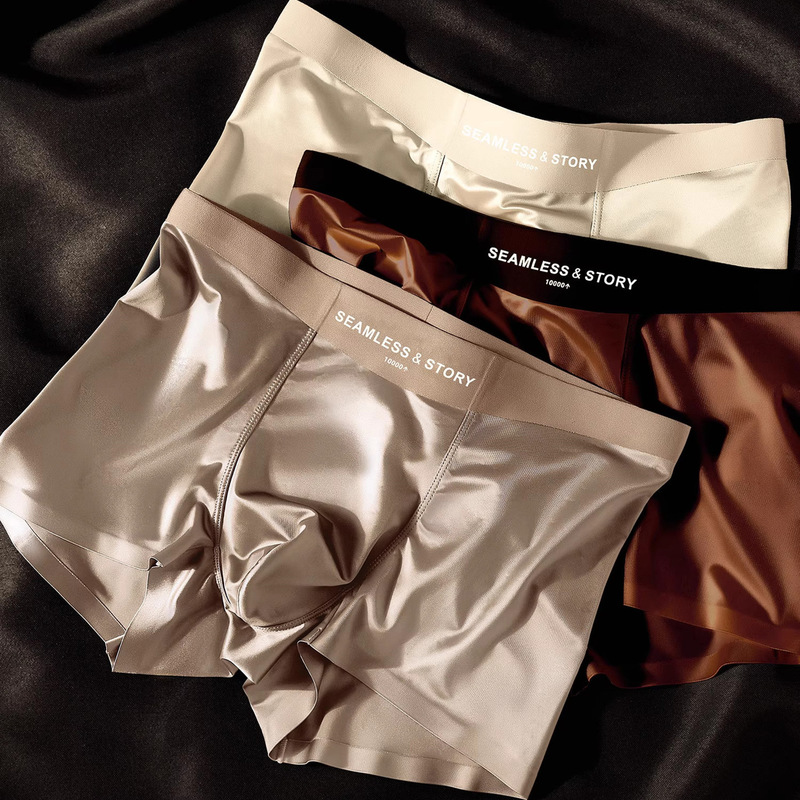 Korean Cr Satin Ice Silk Men's Underwear Breathable Mulberry Silk Crotch Youth Boxer Briefs Classic Retro