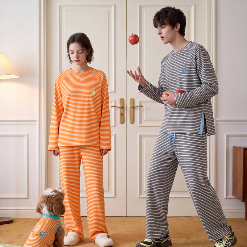 Napptopia【Magic Abebe】Autumn Warm Fleece Couple's Homewear Set Striped Pajamas Napptopia【Magic Abebe】Autumn Warm Fleece Couple's Homewear Set Striped Pajamas