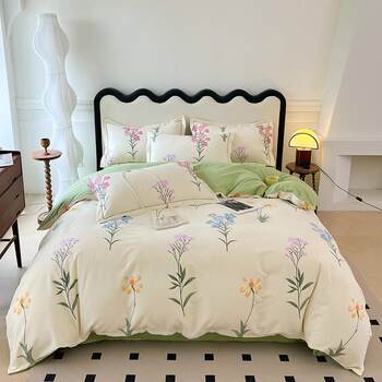 2024 new thickened brushed bedding four-piece set pure cotton spring and summer floral quilt cover bed sheet three-piece set