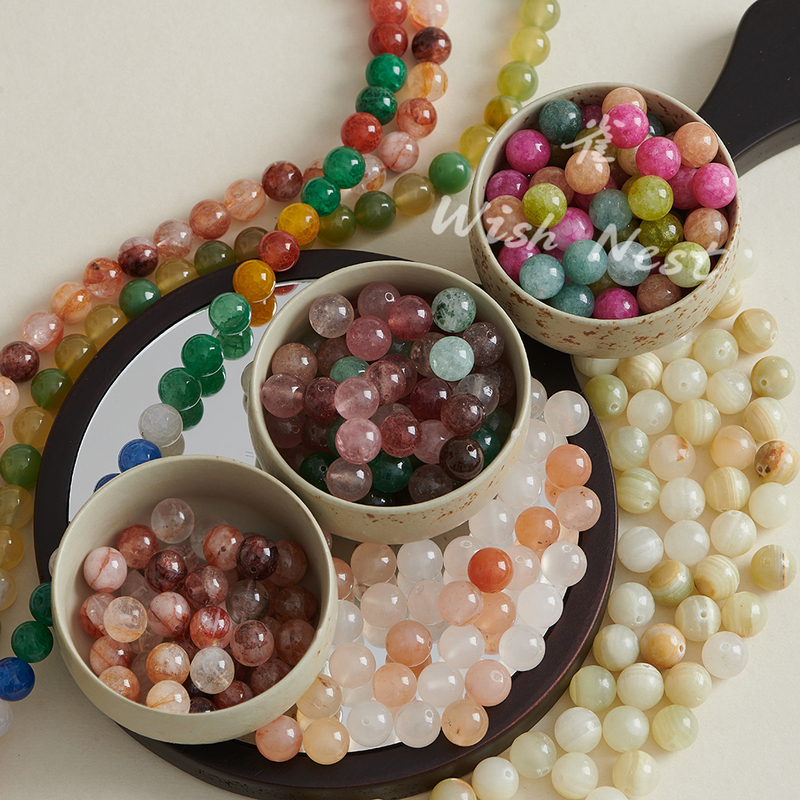 Natural Stone Mixed Color Loose Beads Multi-Treasure Round Beads DIY Handmade Beading Materials Agate Crystal Bracelet Phone Chain Accessory Beads