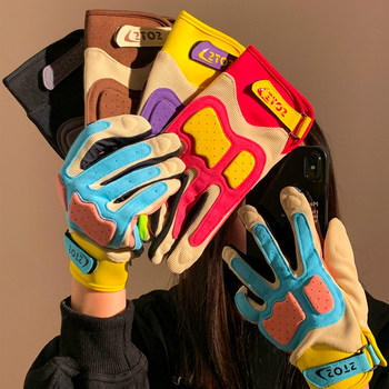 Dopamine Color-Blocking Motorcycle Gloves for Women, Winter Shock-Absorbing, Non-Slip, Touchscreen-Compatible, Outdoor Riding, Cold-Proof, Warm