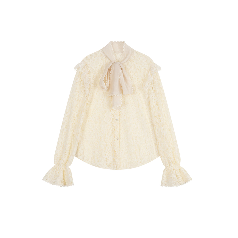 Pitao Original "Lace Dream Painting" Autumn and Winter Sweet French-Style Loose-Fitting Collared Long-Sleeved Lace Shirt