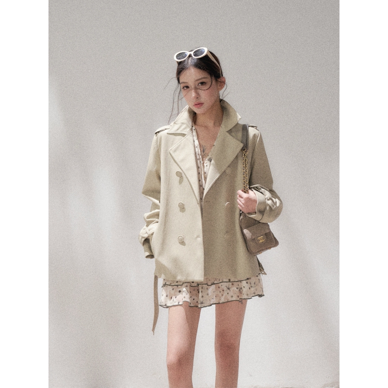 Pitao Original "Milan Past Times" Early Autumn Women's High-End Double-Breasted Suit Collar Short Leather Jacket