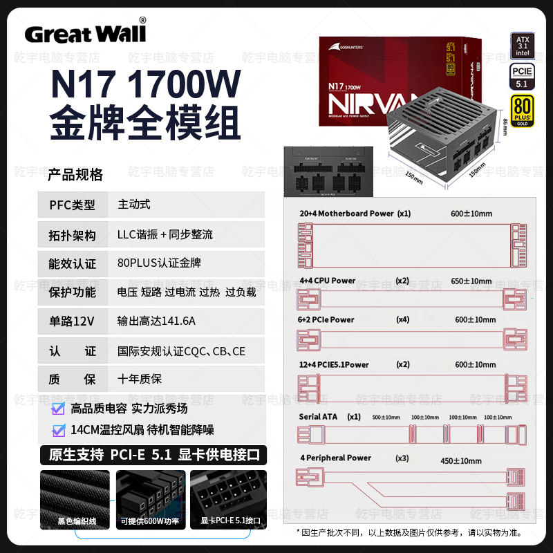 Блок питания Great Wall F16 1700W Gold серый