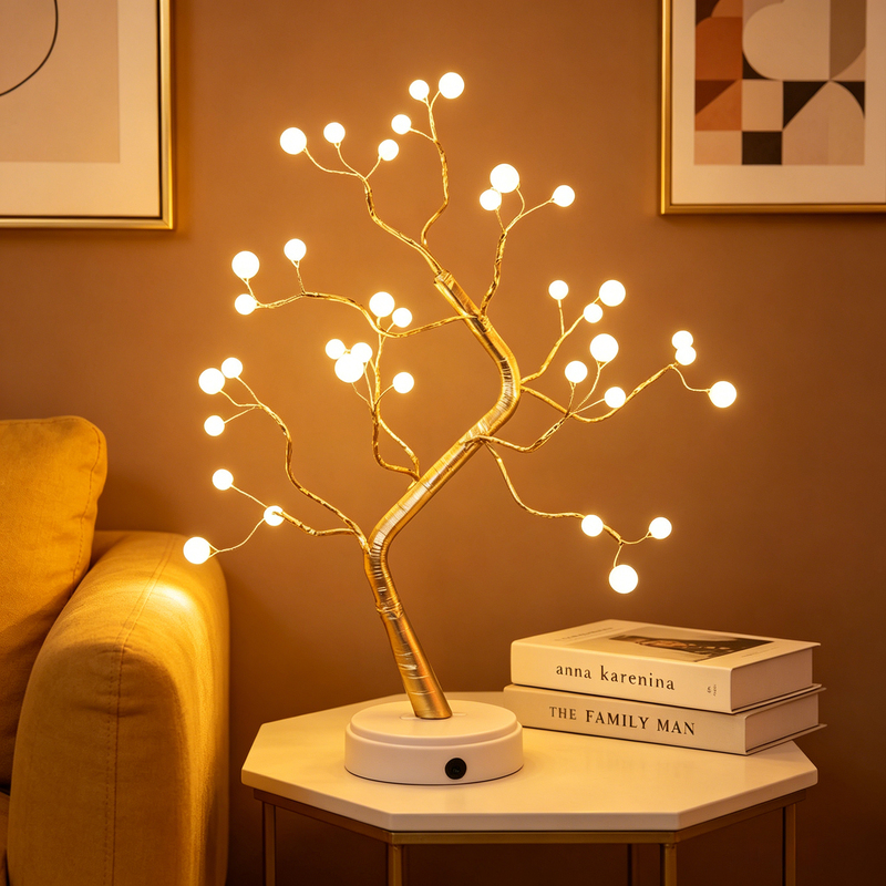 Bedside Lamp, Night Light, Decorative Bedroom Atmosphere Lamp, Creative Desktop Ornament, Led Glowing Small Tree Branch Lamp, Star