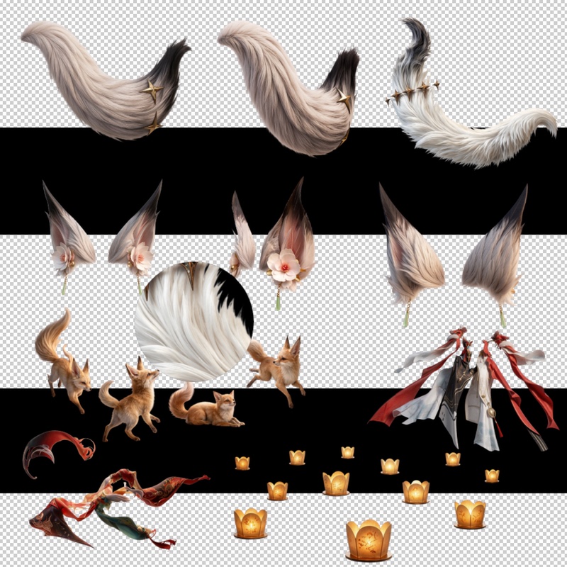 Wuthering Waves Heart Moon Fox 4K Realistic Clipart Material: Tail, Ears from Multiple Angles, Fox, Special Weapon, Streamer, Etc Wuthering Waves Heart Moon Fox 4K Realistic Clipart Material: Tail, Ears from Multiple Angles, Fox, Special Weapon, Streamer, Etc