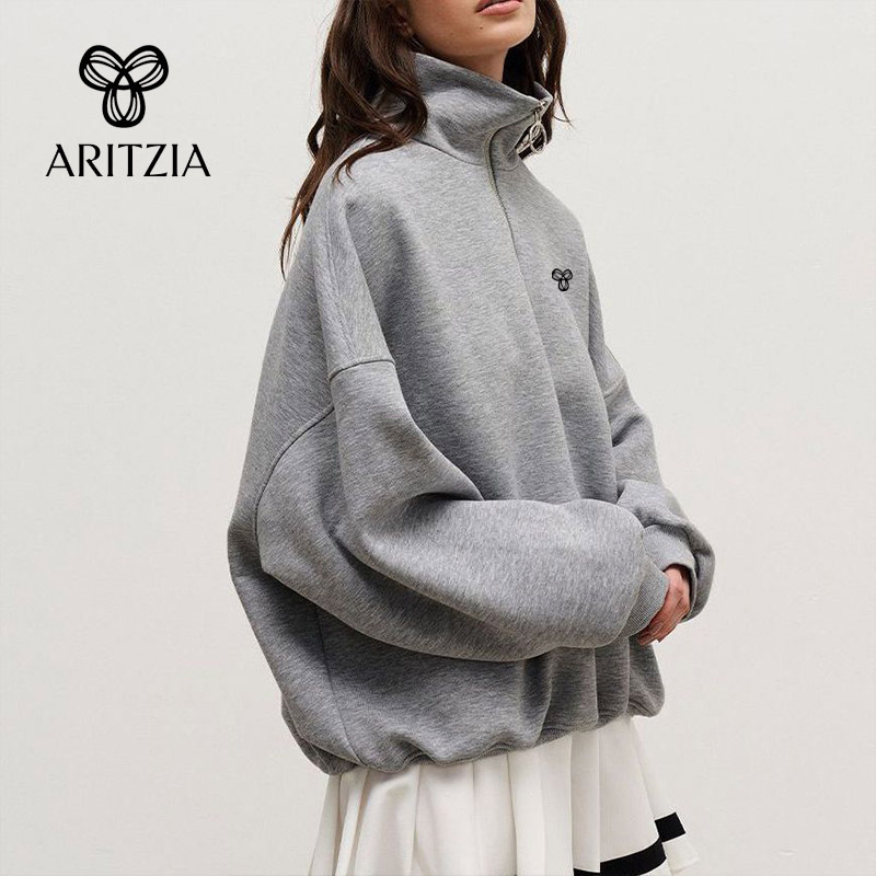 Canadian Aritzia Tna Lapel Zipper Sweatshirt European and American Autumn and Winter Loose Casual Lazy Style Zipper Sweatshirt