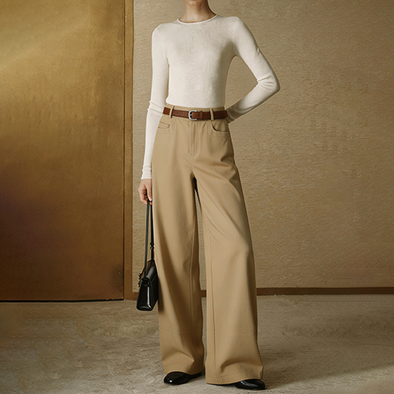 Khaki Old Money Style Narrow Wide-Leg Pants for Women 2026 New Drapey Wrinkle-Resistant Straight-Leg Pants Petite Casual Pants