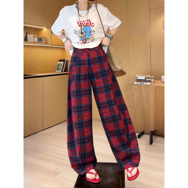 Ouni Private Label [Red and Blue Checkered Casual Pants] 2026 Summer New Minimalist Casual Pants 2606D3545