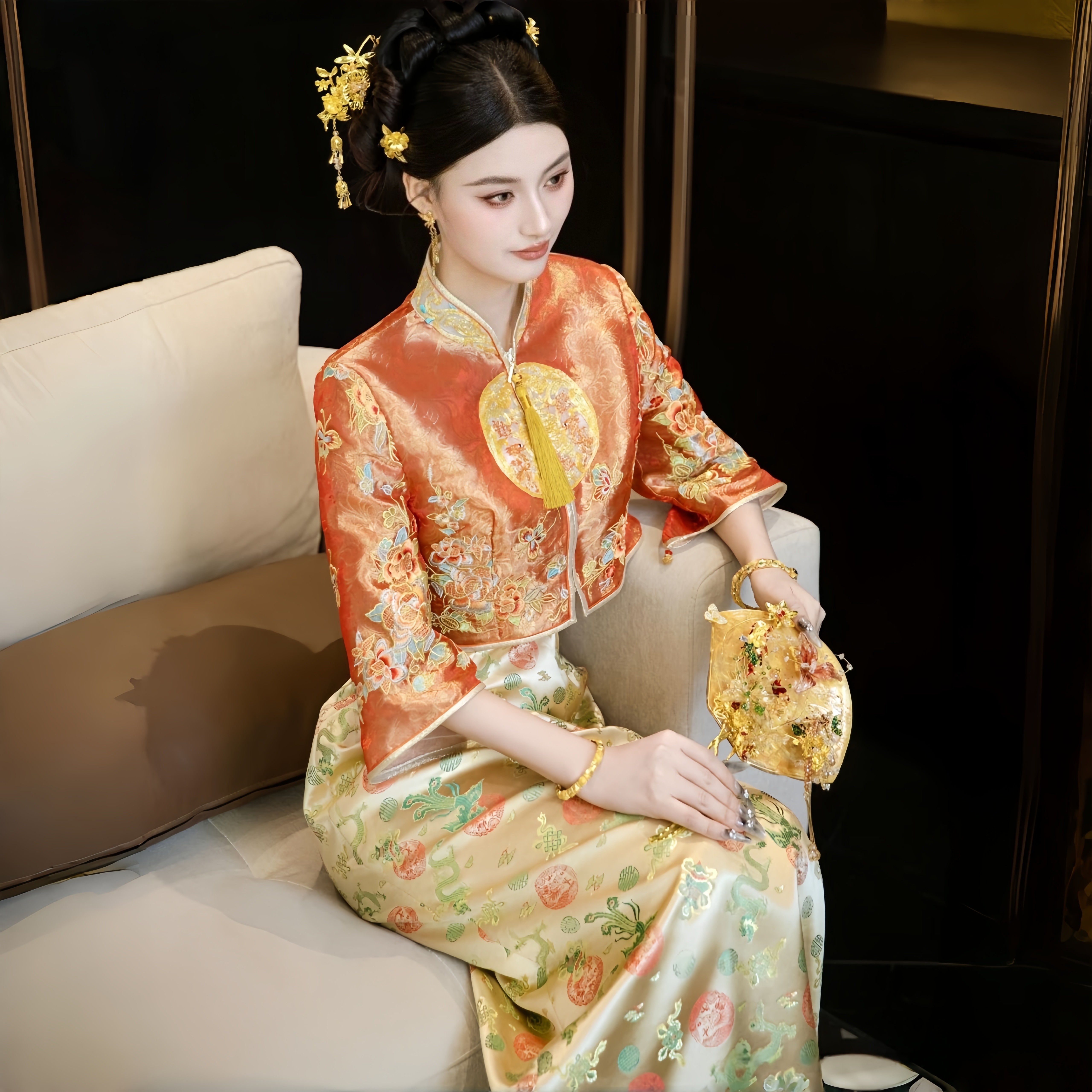 Новая китайская одежда cheongsam Xiuhe, новинка 2026 года, свадебная одежда для новобрачных, ретро элегантное платье высокого класса с драконом и фениксом